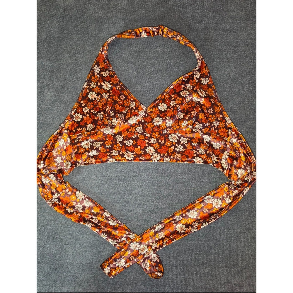 Altar'd State Floral Halter Wrap Top Orange Brown Retro Boho Crop Medium
